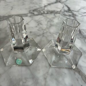 TIFFANY & Co vintage Frank Lloyd Wright crystal candle stick holders never used